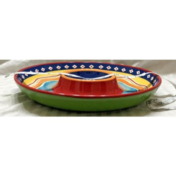 Multi-Colored Chip & Dip Serving Dish 13.5” Dinner Birthday Football Party EUC - Picture 7 of 8